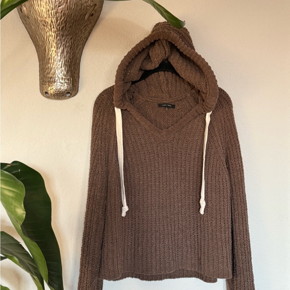 Cozy Brown Knit Hoodie Sweater